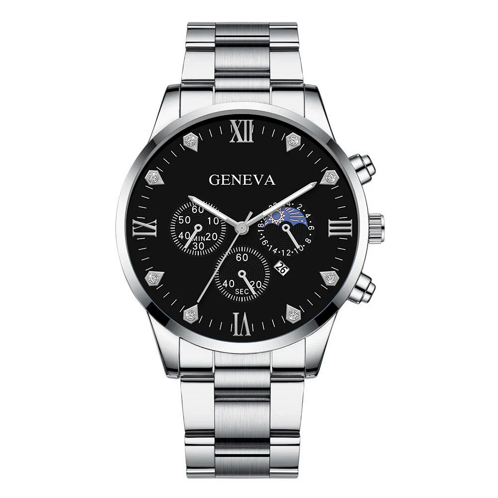 Men's Alloy Band Business Style Round Dial Quartz Watch With Sun Moon And Stars And Roman Numerals - Image 8