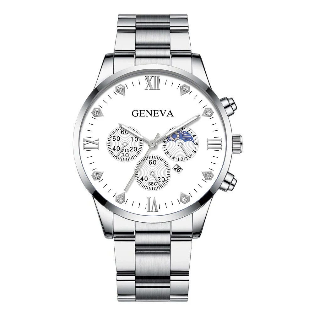 Men's Alloy Band Business Style Round Dial Quartz Watch With Sun Moon And Stars And Roman Numerals - Image 9