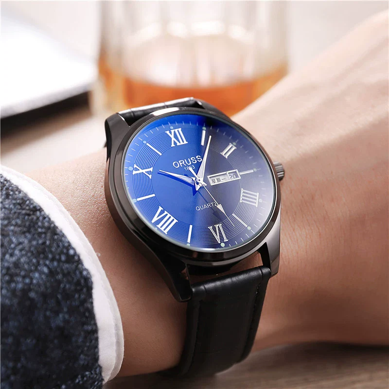 Men's Alloy Band Quartz Watch Business Luminous Double Calendar Casual Round Dial Watch - Image 15