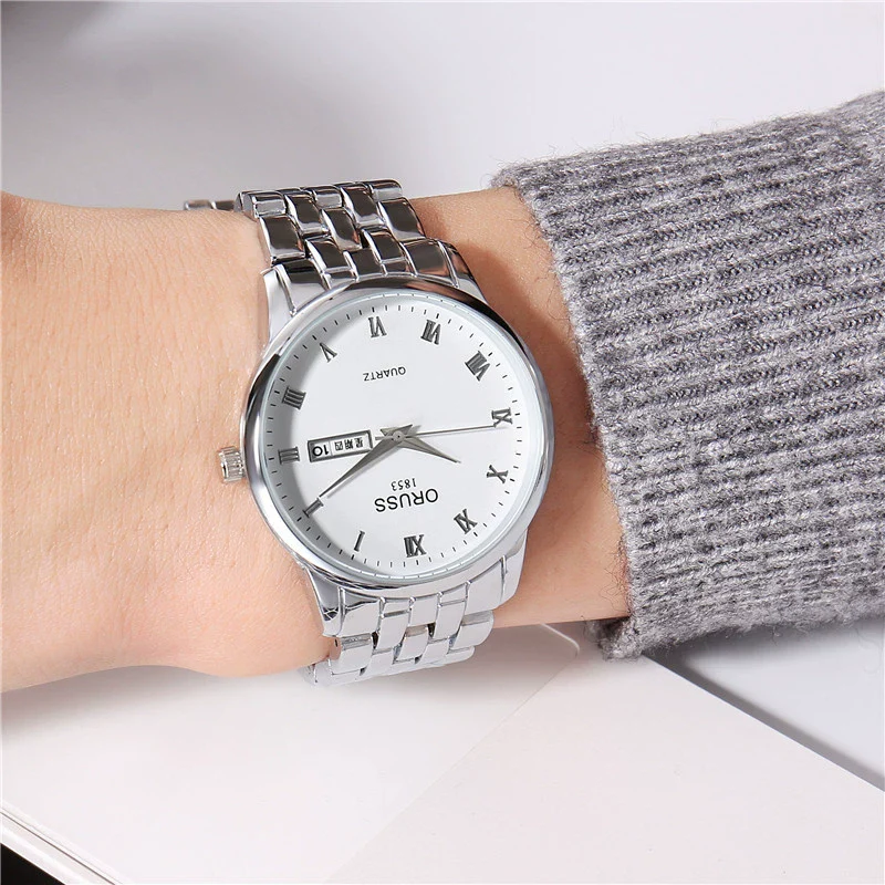 Men's Alloy Band Quartz Watch Business Luminous Double Calendar Casual Round Dial Watch - Image 8