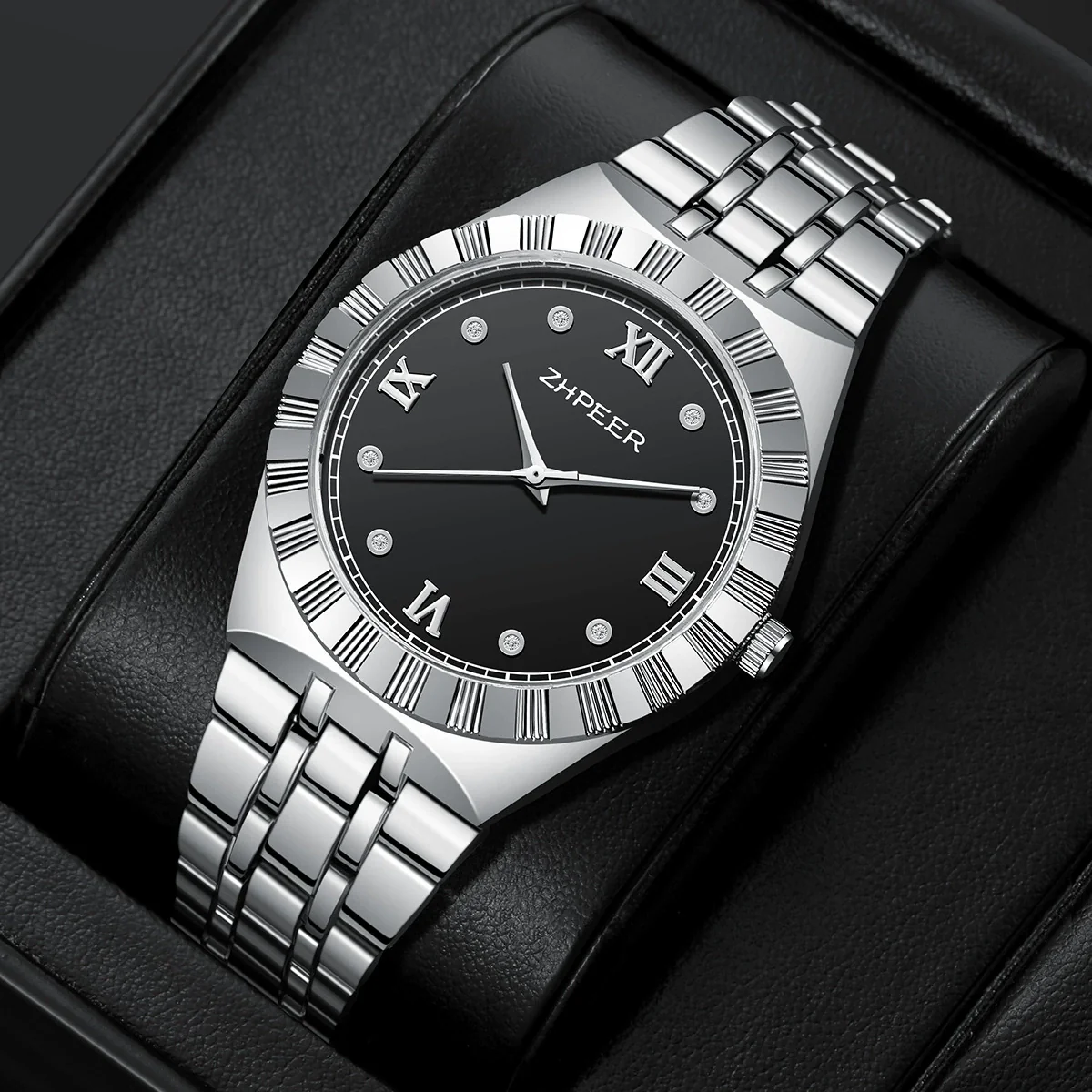 Men's Alloy Band Watch Diamondencrusted Casual Style