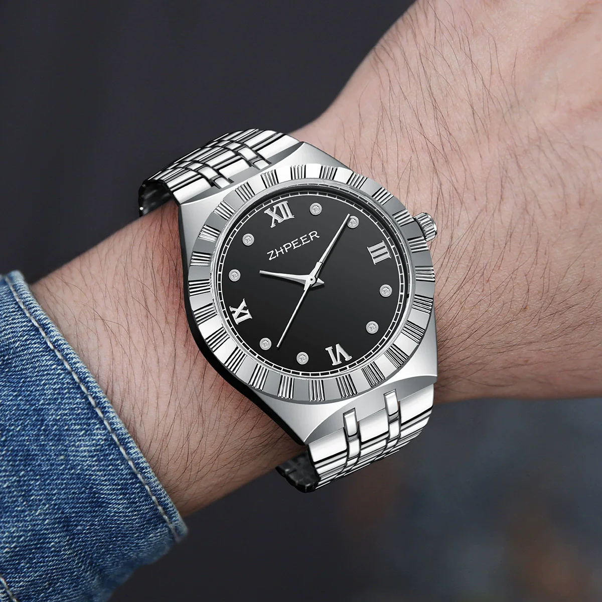 Men's Alloy Band Watch Diamondencrusted Casual Style - Image 4
