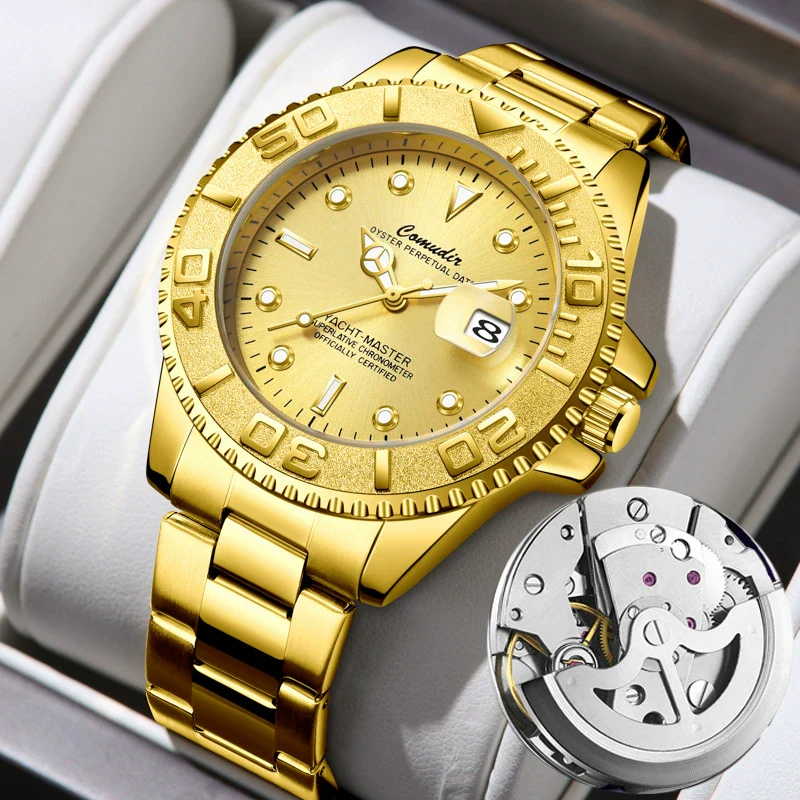 Men's Alloy Business Style Round Dial Fullautomatic Fake Mechanical Hollow Waterproof Luminous Calendar Watch