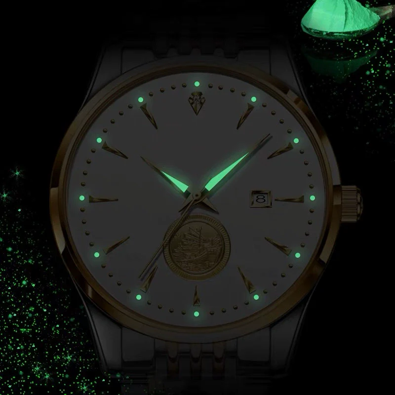 Men's Alloy Business Style Round Dial Smooth Fullautomatic Hollow Movement Luminous Calendar Tide Waterproof Watch - Image 2