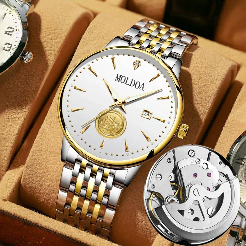 Men's Alloy Business Style Round Dial Smooth Fullautomatic Hollow Movement Luminous Calendar Tide Waterproof Watch - Image 3