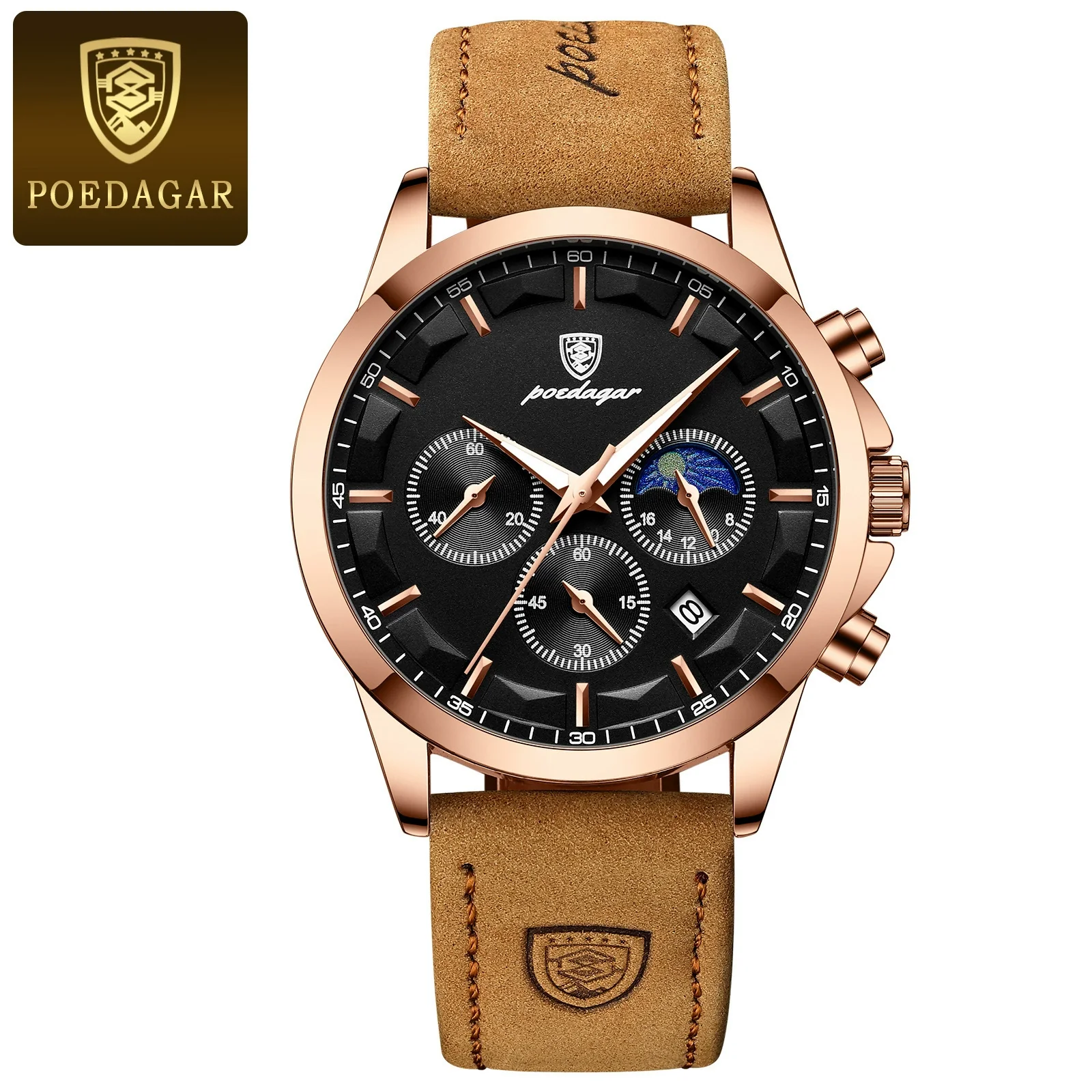 Men's Alloy Case Genuine Leather Strap Sport Style Round Dial Quartz Watch With Mineral Reinforced Glass Mirror And Onion Crown - Image 2