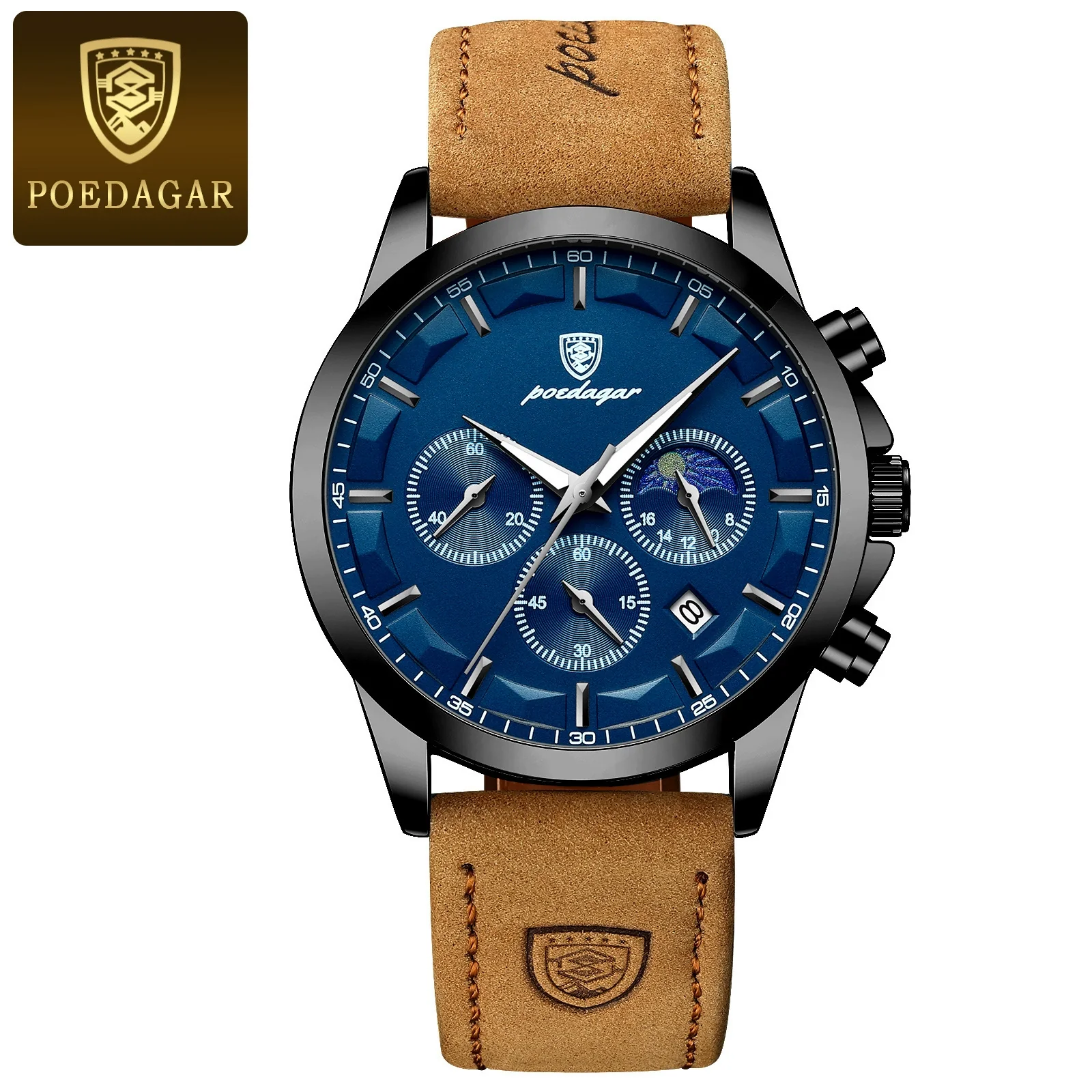 Men's Alloy Case Genuine Leather Strap Sport Style Round Dial Quartz Watch With Mineral Reinforced Glass Mirror And Onion Crown - Image 4
