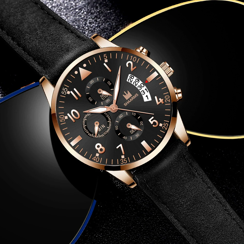 Men's Alloy Case Imitation Leather Strap Business Casual Quartz Watch With Round Dial - Image 4