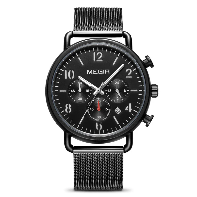 Men's Alloy Case Leather And Stainless Steel Strap Round Dial Quartz Sports Chronograph Calendar Watch With Printed Logo - Image 5