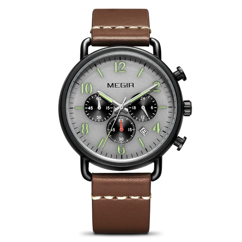 Men's Alloy Case Leather And Stainless Steel Strap Round Dial Quartz Sports Chronograph Calendar Watch With Printed Logo - Image 7