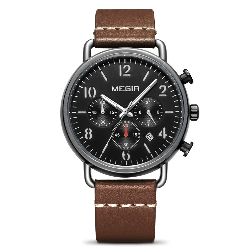 Men's Alloy Case Leather And Stainless Steel Strap Round Dial Quartz Sports Chronograph Calendar Watch With Printed Logo - Image 8