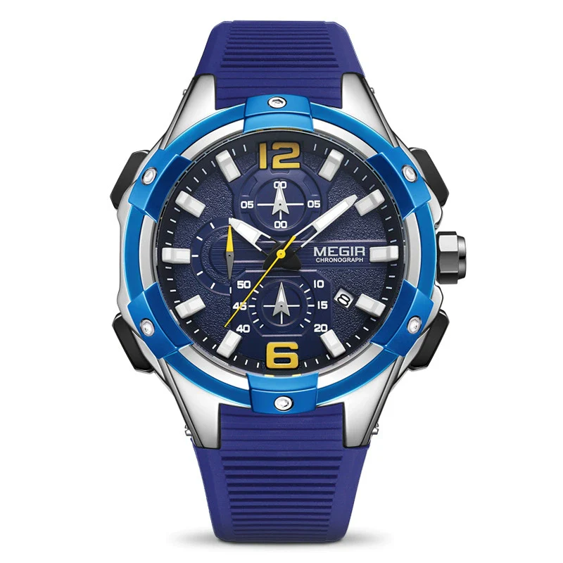 Men's Alloy Case Mineral Strengthened Glass Mirror Silicone Strap Round Dial Multifunctional Calendar Waterproof Sports Watch - Image 2