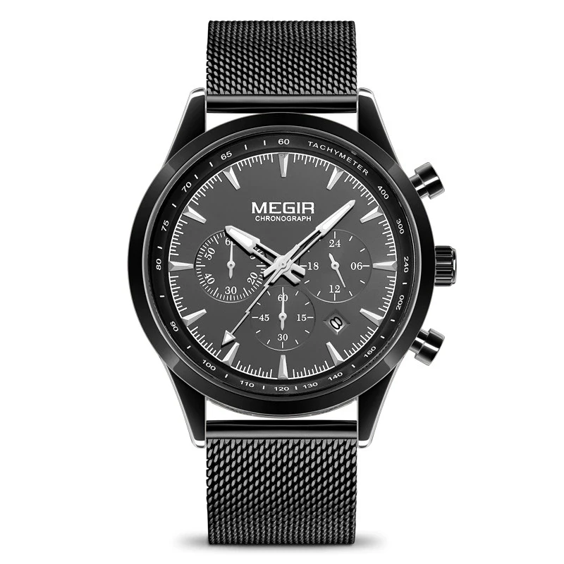 Men's Alloy Case Mineral Strengthened Glass Mirror Stainless Steel Strap Leisure Round Dial Quartz Multifunctional Chronograph Sports Watch - Image 7
