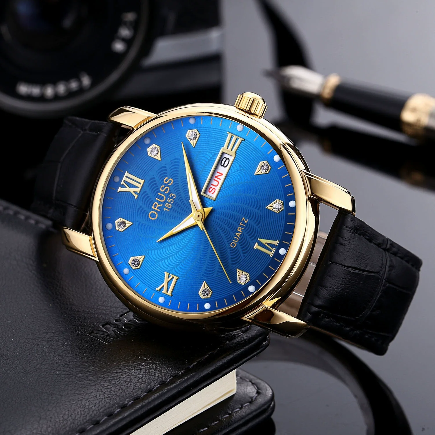 Men's Alloy Case Pu Strap Sports Style Waterproof Luminous Round Dial Mineral Reinforced Glass Mirror Watch - Image 11