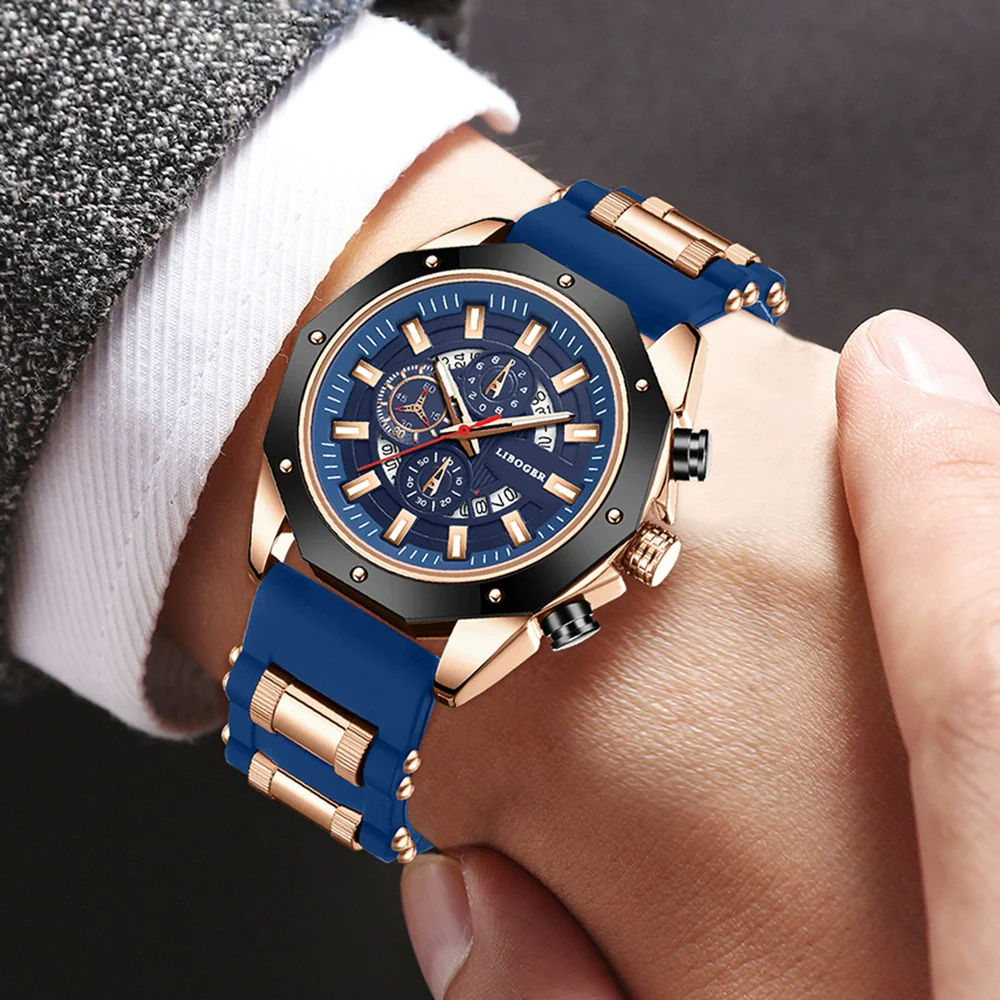 Men's Alloy Case Silicone Band Round Dial Leisure Multifunction Quartz Sports Watch - Image 5