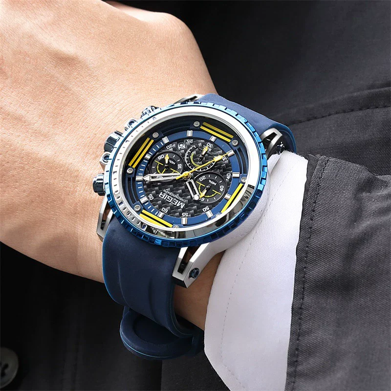 Men's Alloy Case Silicone Strap Round Dial Luminous Waterproof Chronograph Quartz Sports Watch With Printed Logo - Image 2