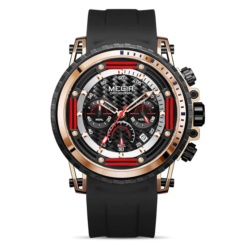 Men's Alloy Case Silicone Strap Round Dial Luminous Waterproof Chronograph Quartz Sports Watch With Printed Logo - Image 7
