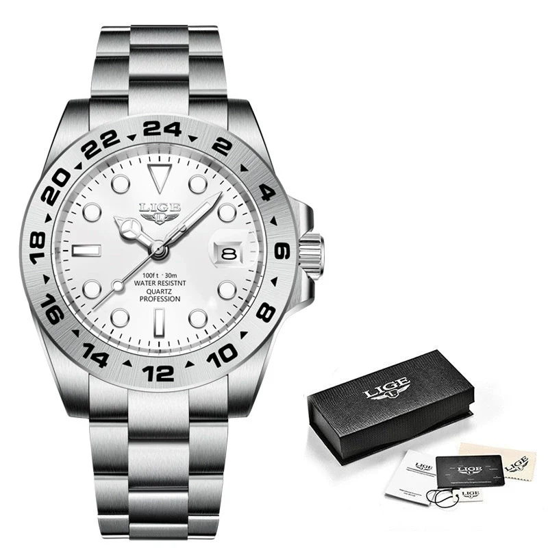Men's Alloy Case Stainless Steel Band Quartz Waterproof Business Style Round Dial Luminous Calendar Watch - Image 6