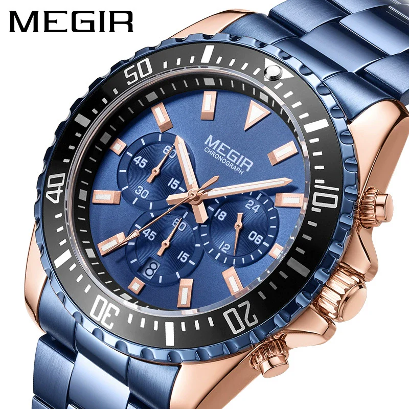 Men's Alloy Case Stainless Steel Band Round Dial Business Quartz Watch With Chronograph And Calendar