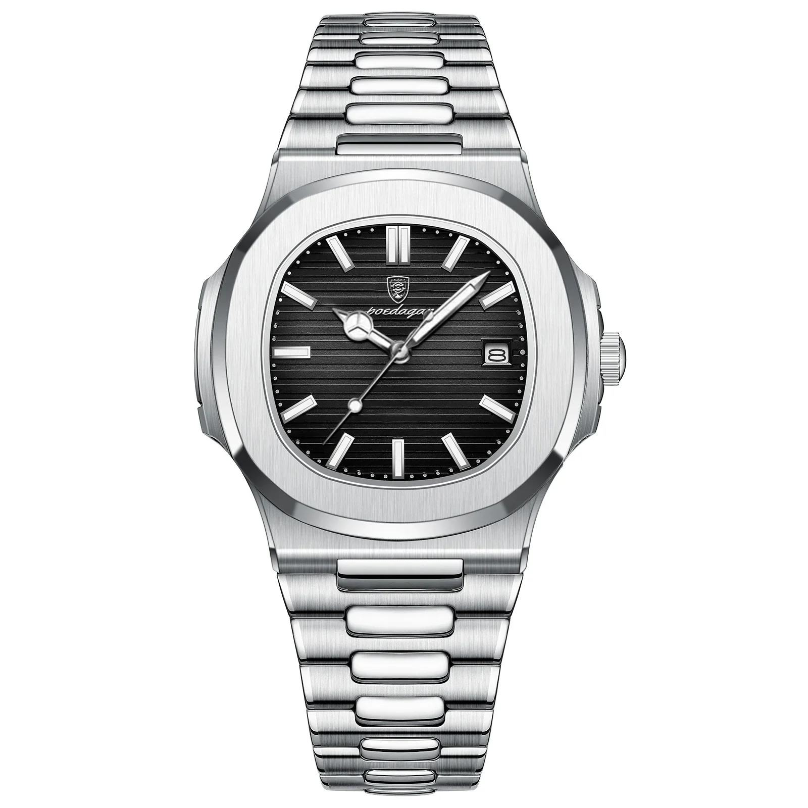 Men's Alloy Case Stainless Steel Band Square Dial Business Waterproof Luminous Quartz Watch - Image 2