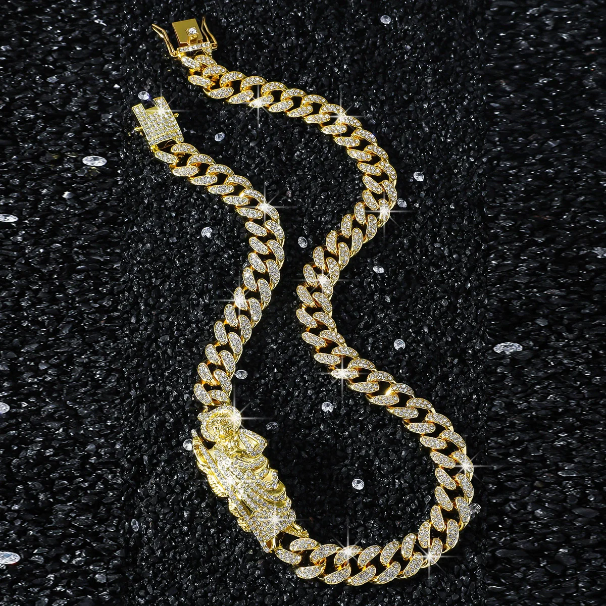 Men's Alloy Cuban Chain Necklace With Diamond And Death Figure Hiphop Style Geometric Design - Image 4