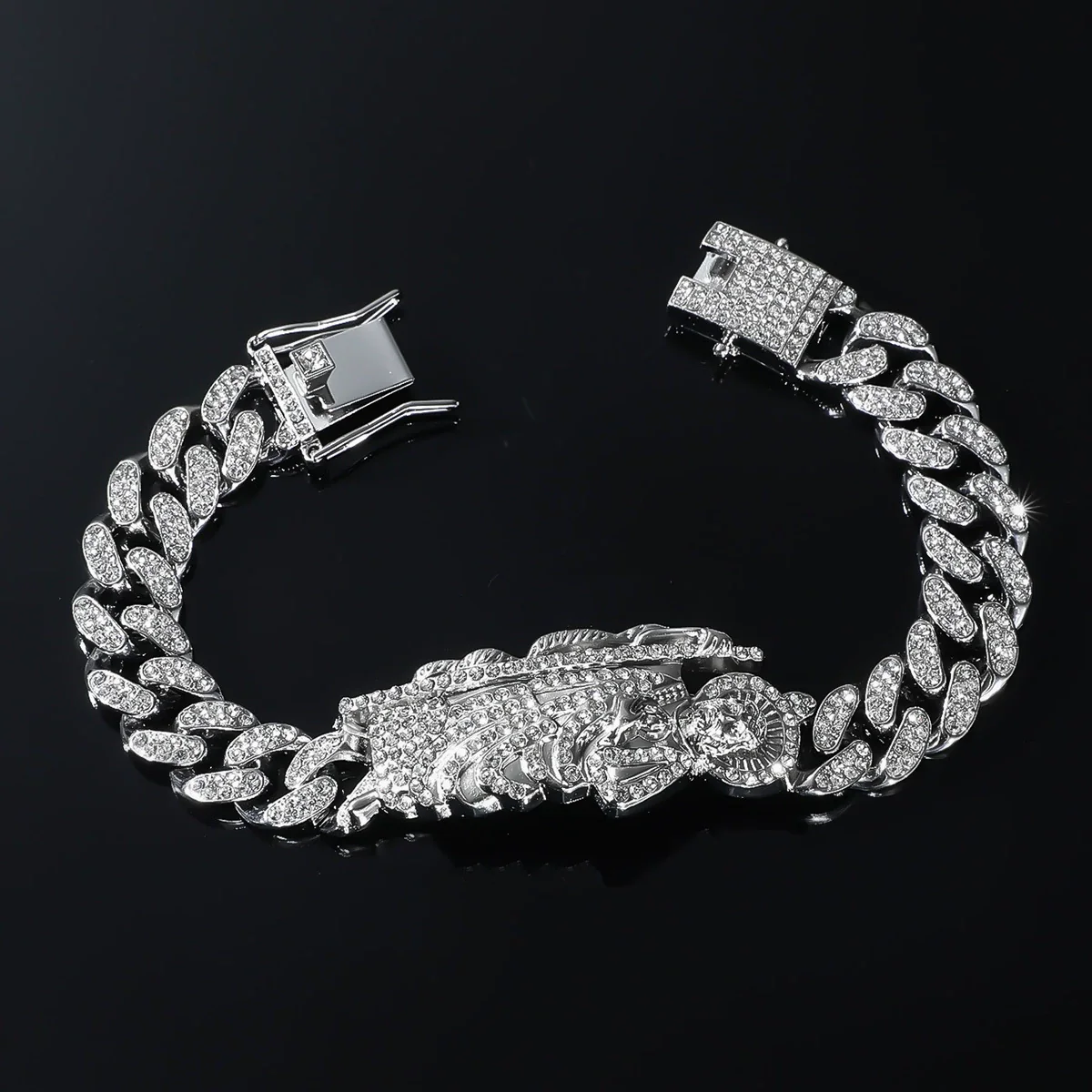 Men's Alloy Cuban Chain Necklace With Diamond And Death Figure Hiphop Style Geometric Design - Image 9
