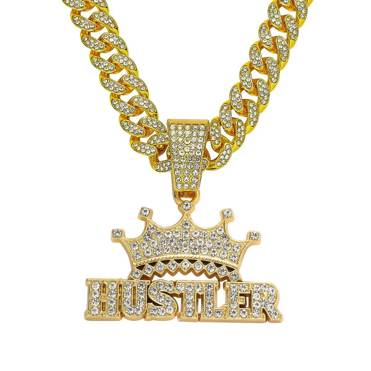 Men's Alloy Cuban Chain With Geometric Diamond Letter Pendant Necklace