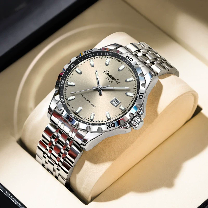 Men's Alloy Fully Automatic Hollow Fake Mechanical Business Style Round Luminous Calendar Waterproof Watch