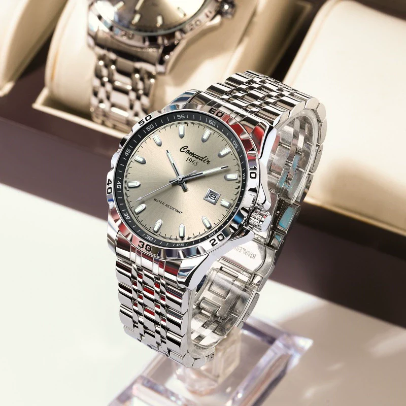Men's Alloy Fully Automatic Hollow Fake Mechanical Business Style Round Luminous Calendar Waterproof Watch - Image 2