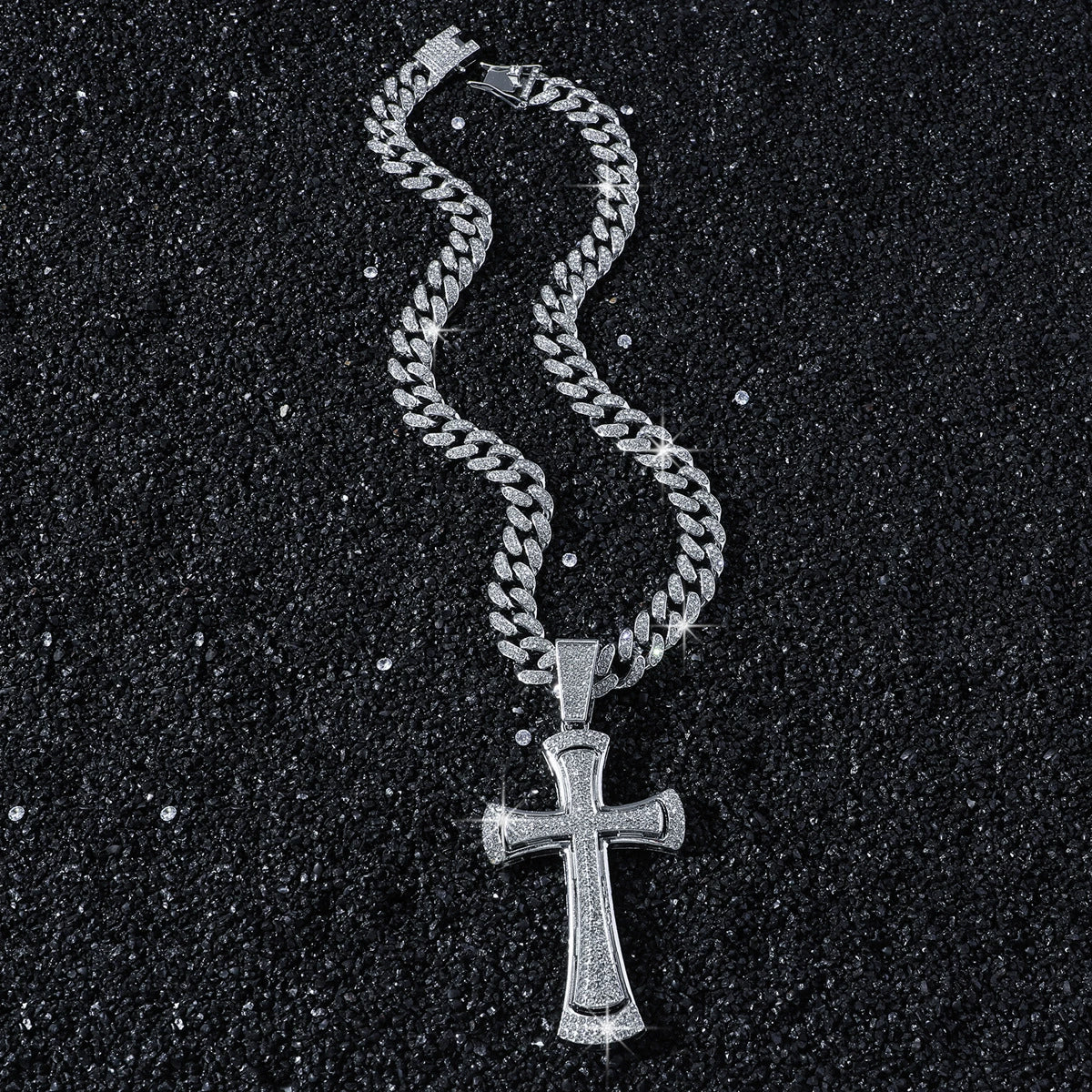 Men's Alloy Geometric Cuban Chain Cross Pendant Necklace With Electroplating - Image 7