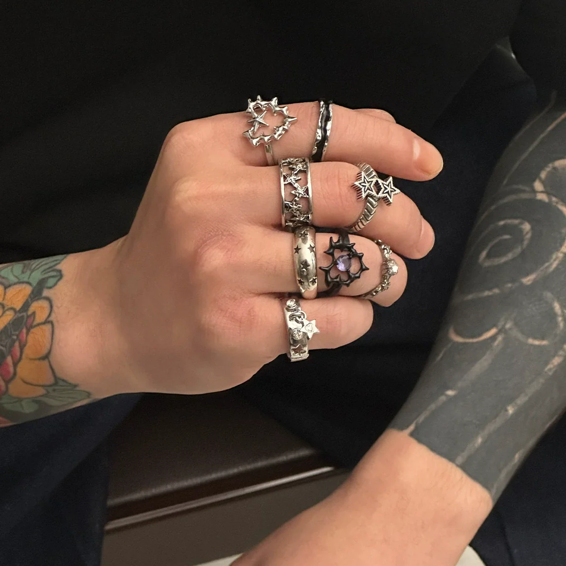 Men's Alloy Geometric Fivepointed Star Hip Hop Ring With Electroplating - Image 3