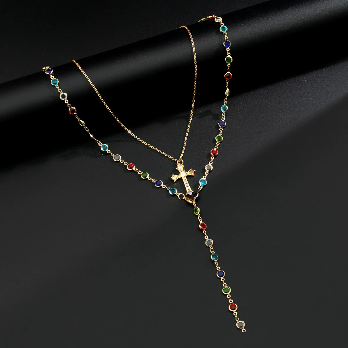 Men's Alloy Geometric Handmade Crystal Cross Pendant Necklace - Image 4