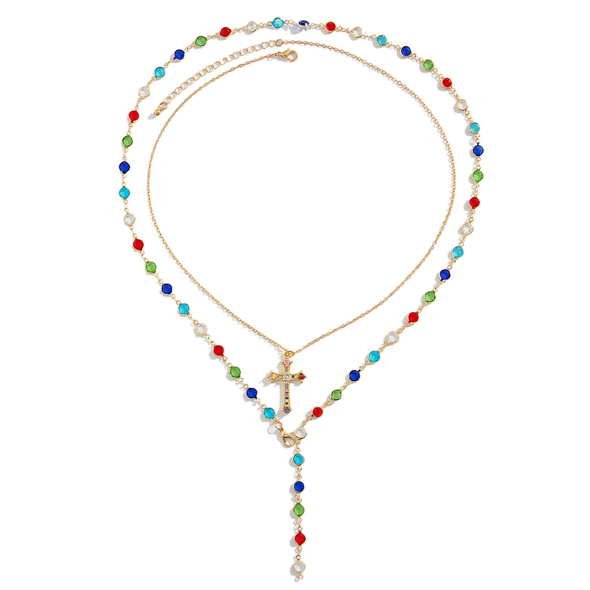 Men's Alloy Geometric Handmade Crystal Cross Pendant Necklace - Image 5