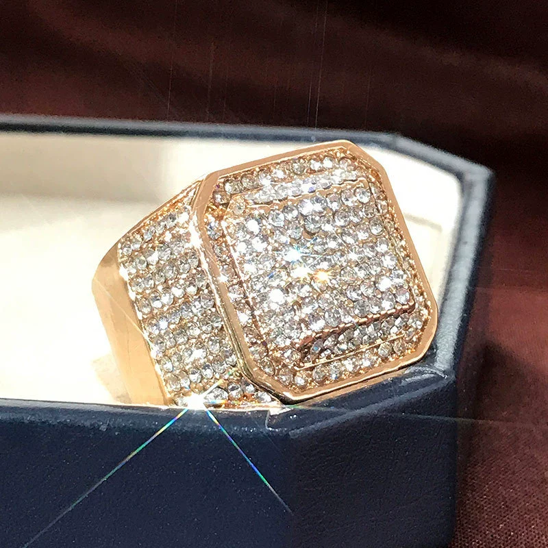 Men's Alloy Geometric Micro Inlay Rhinestone Ring - Image 3
