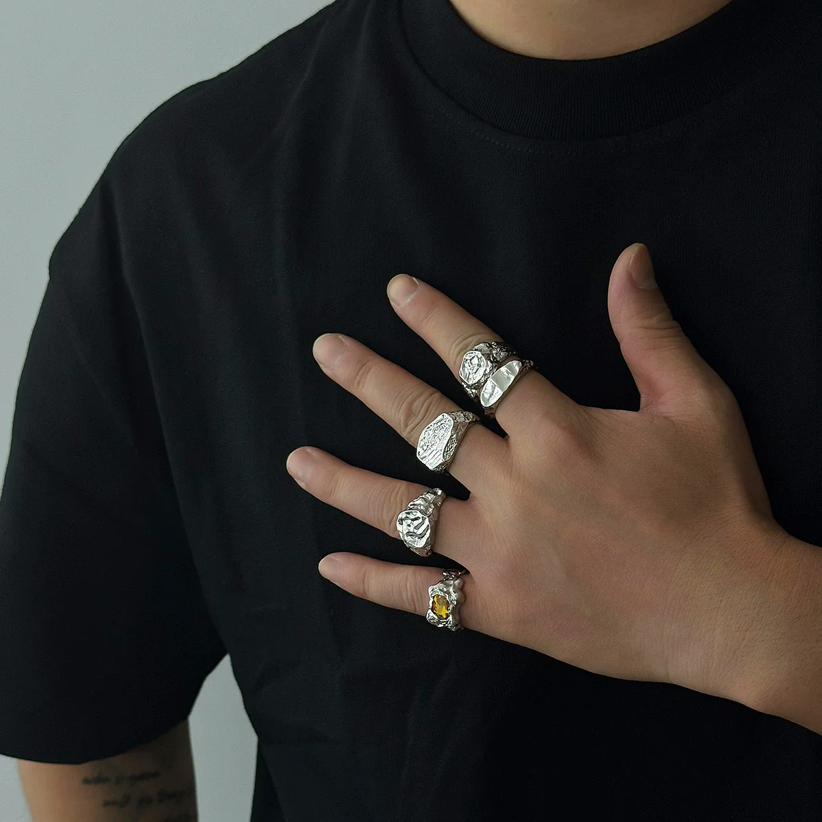 Men's Alloy Geometric Style Electroplated Ring Jewelry - Image 2
