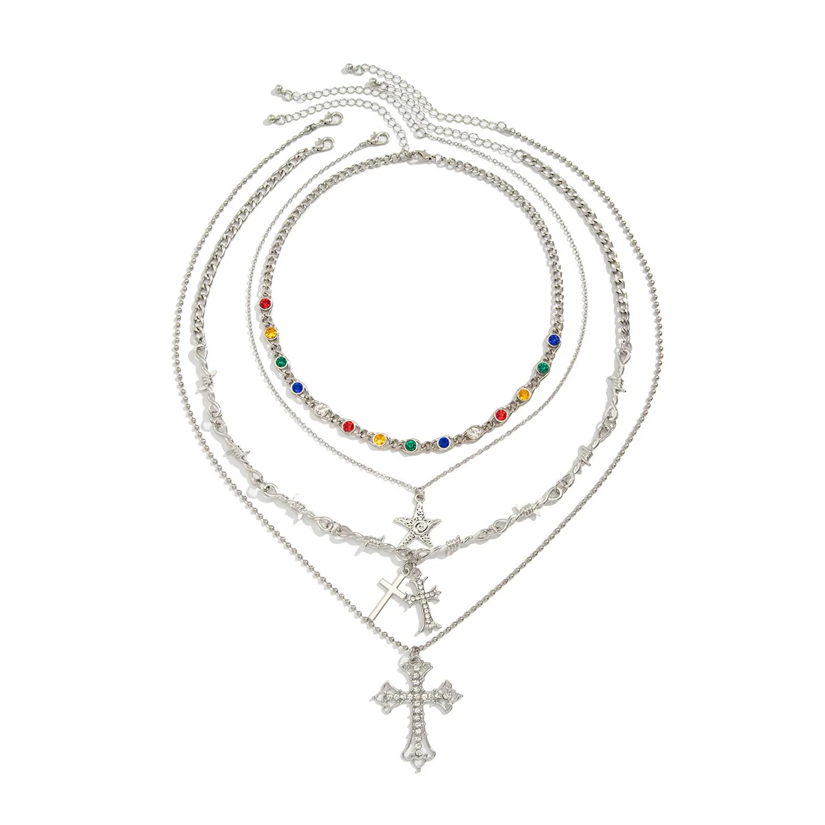 Men's Alloy Handmade Geometric Cross And Fivepointed Star Pendant Necklace - Image 5