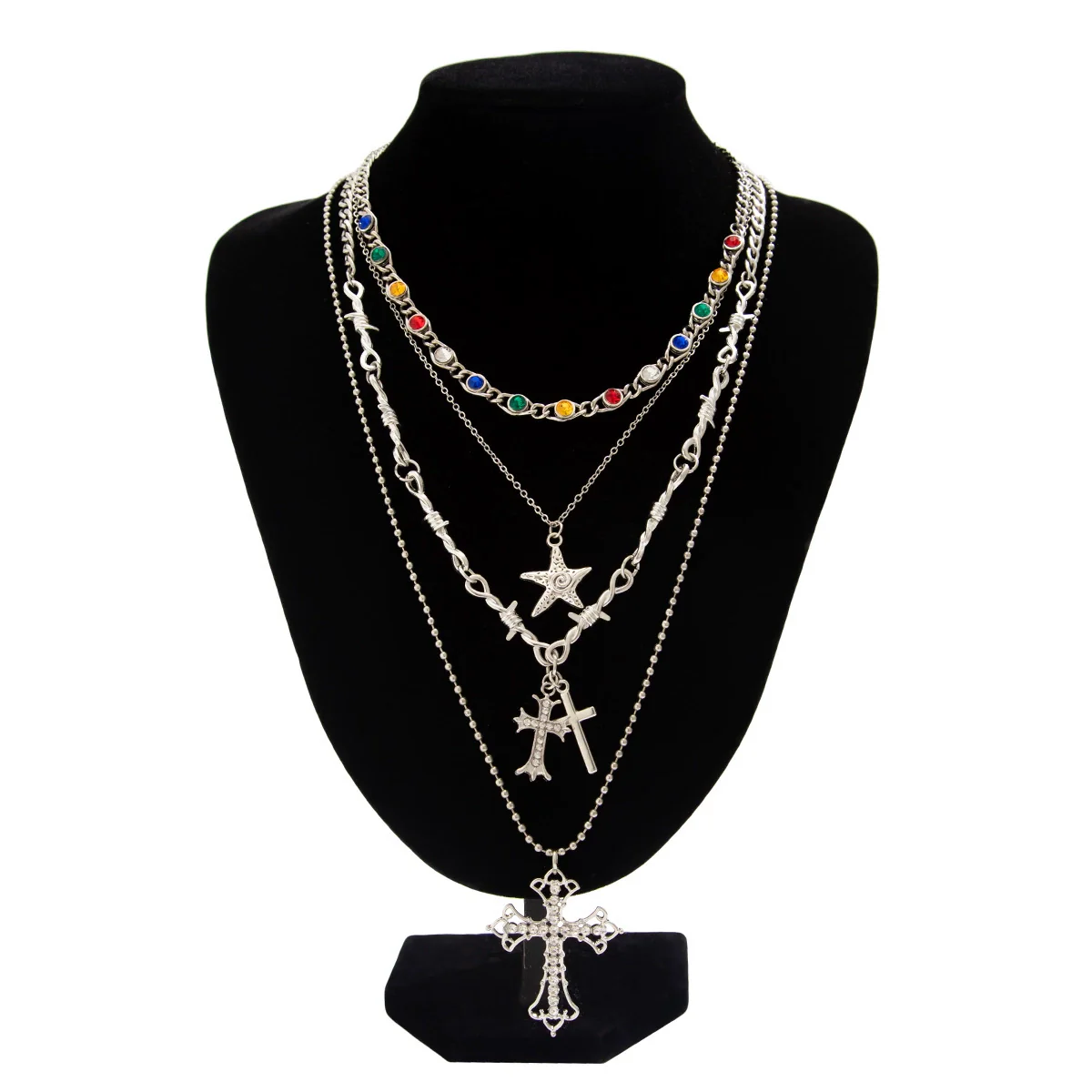Men's Alloy Handmade Geometric Cross And Fivepointed Star Pendant Necklace - Image 6