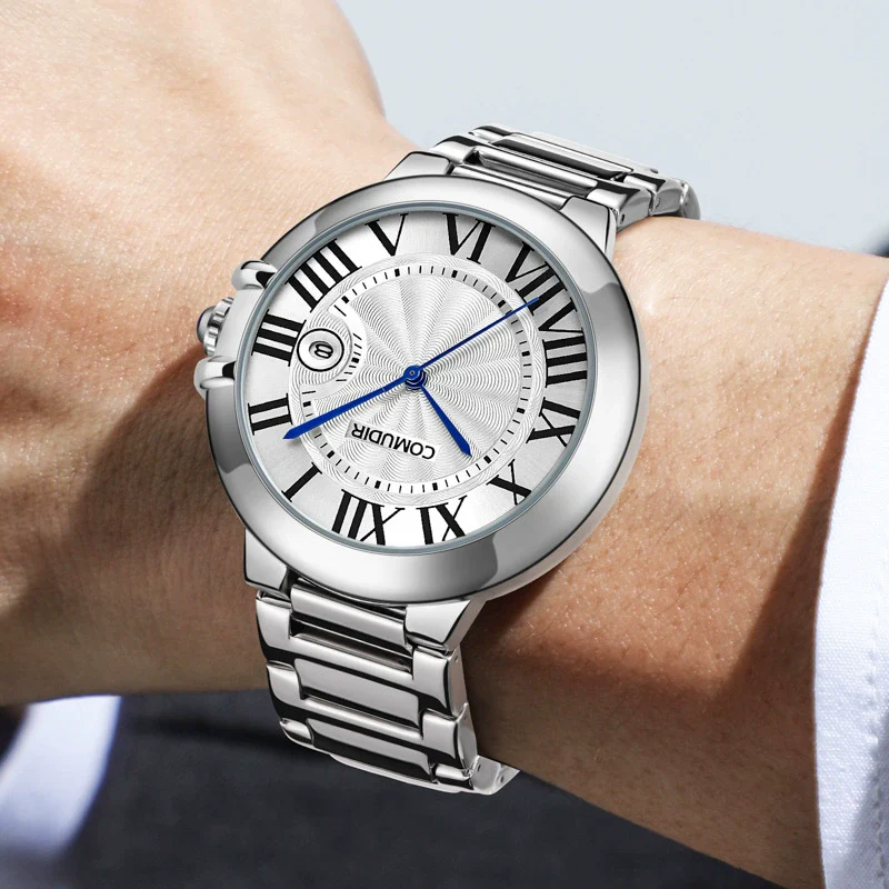 Men's Alloy Hollow Fake Mechanical Business Style Round Dial Luminous Calendar Waterproof Watch With Onion Crown Transparent Bottom And Mineral Reinforced Glass Mirror - Image 2