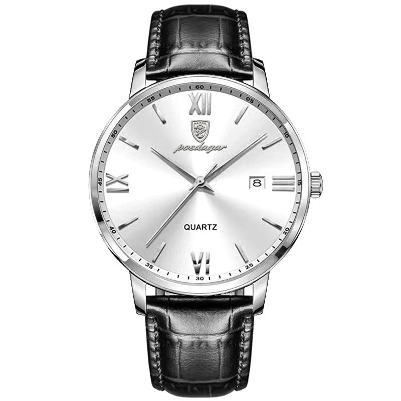 Men's Alloy Leather Business Round Dial Waterproof Quartz Watch - Image 5