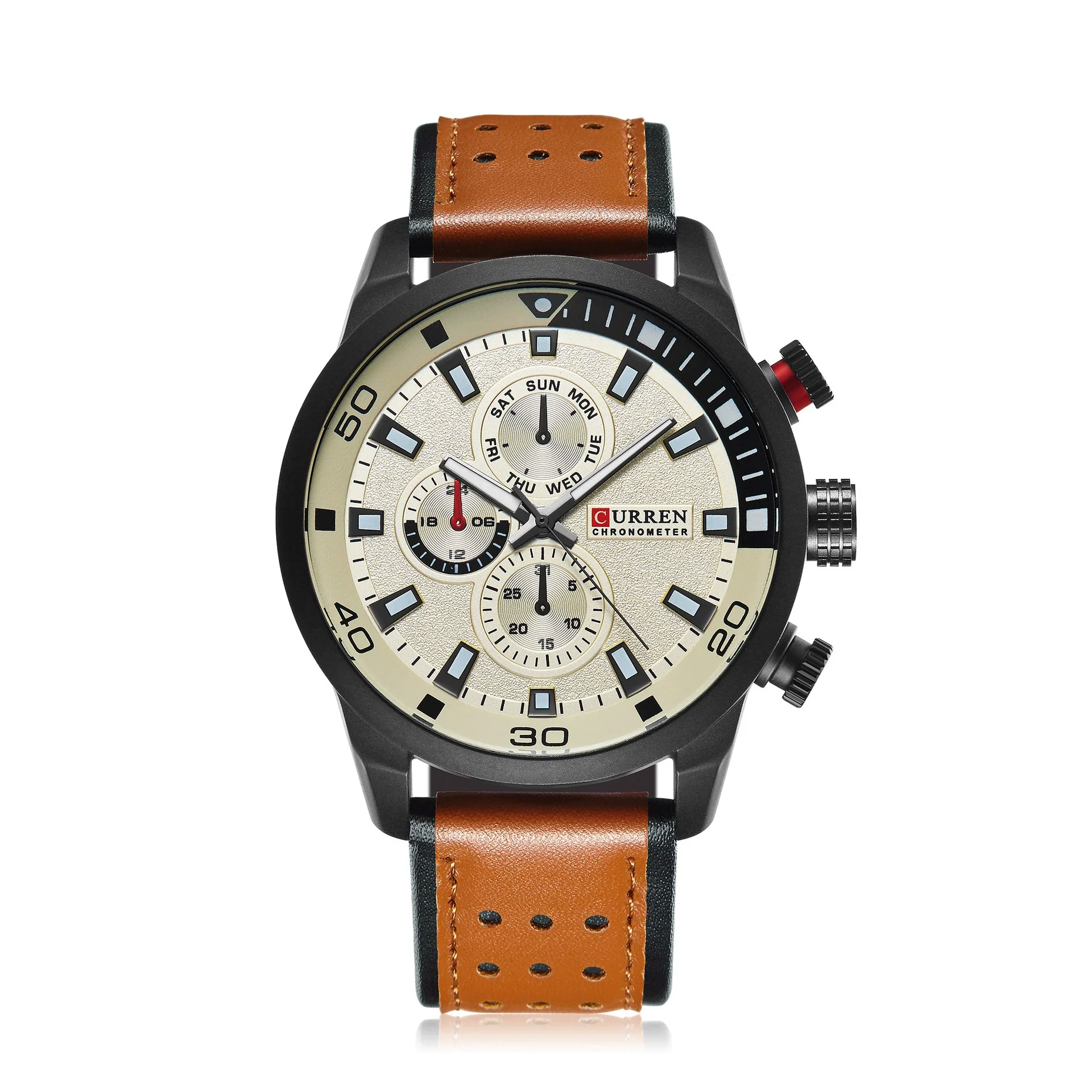 Men's Alloy Leather Quartz Sports Casual Watch With Round Dial Titanium Metal Clasp And Quartz Glass Mirror - Image 2