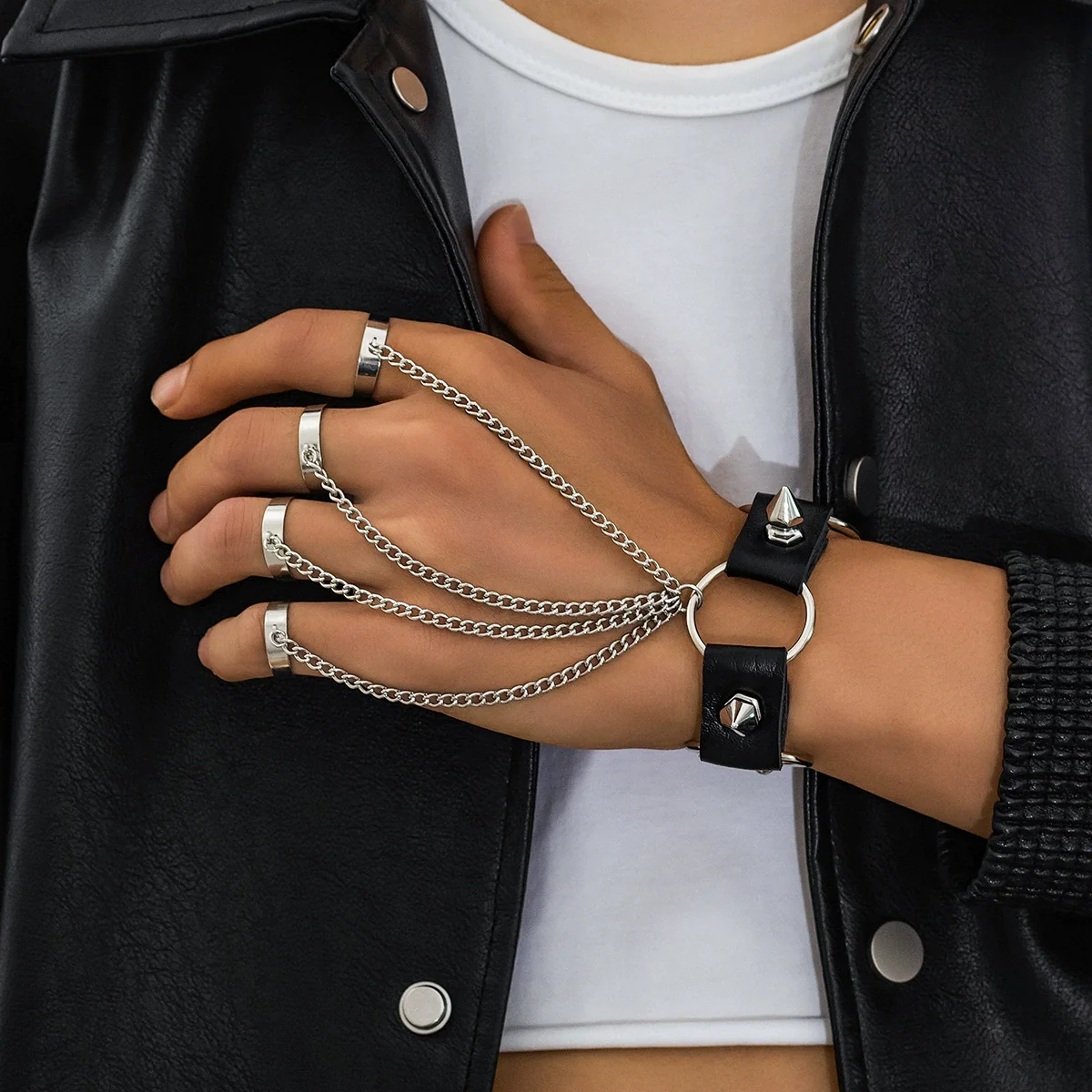 Men's Alloy Leather Rivet Handmade Bracelet - Image 2