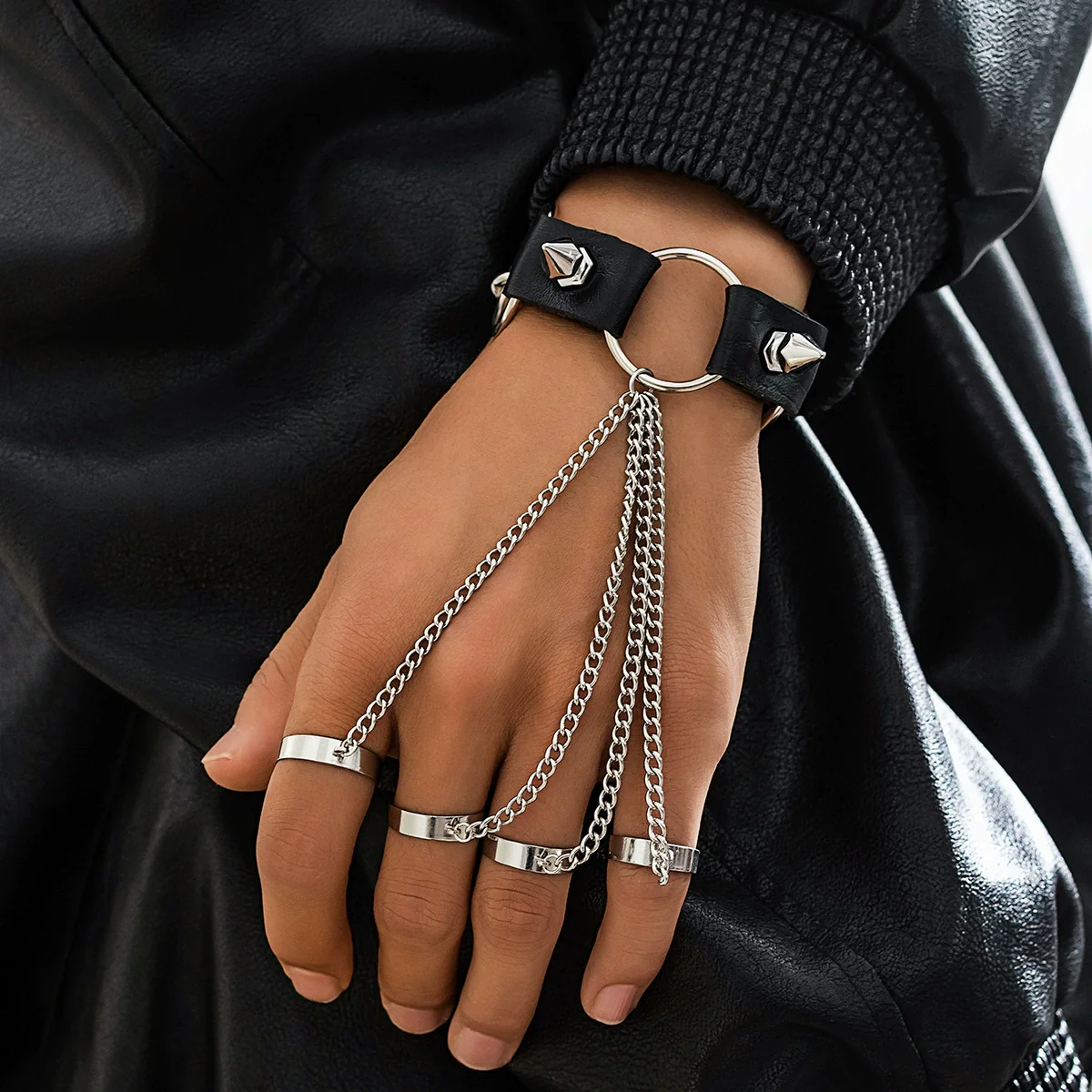Men's Alloy Leather Rivet Handmade Bracelet - Image 3