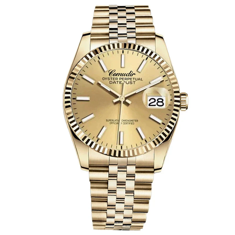 Men's Alloy Mechanical Watch With Luminous Calendar Waterproof Business Style Mineral Reinforced Glass Mirror Stainless Steel Belt Concealed Buckle Onion Crown - Image 3