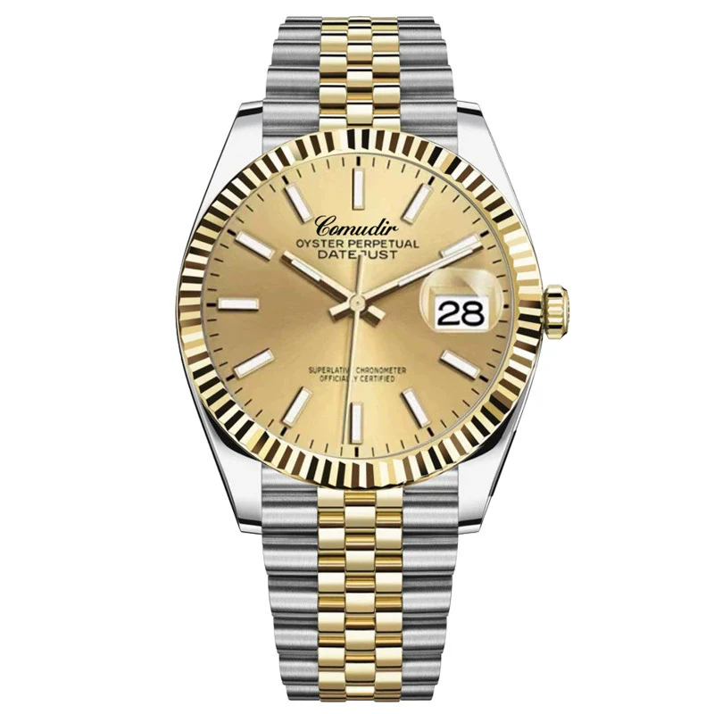 Men's Alloy Mechanical Watch With Luminous Calendar Waterproof Business Style Mineral Reinforced Glass Mirror Stainless Steel Belt Concealed Buckle Onion Crown - Image 5