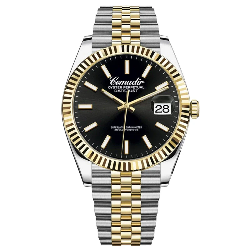 Men's Alloy Mechanical Watch With Luminous Calendar Waterproof Business Style Mineral Reinforced Glass Mirror Stainless Steel Belt Concealed Buckle Onion Crown - Image 6