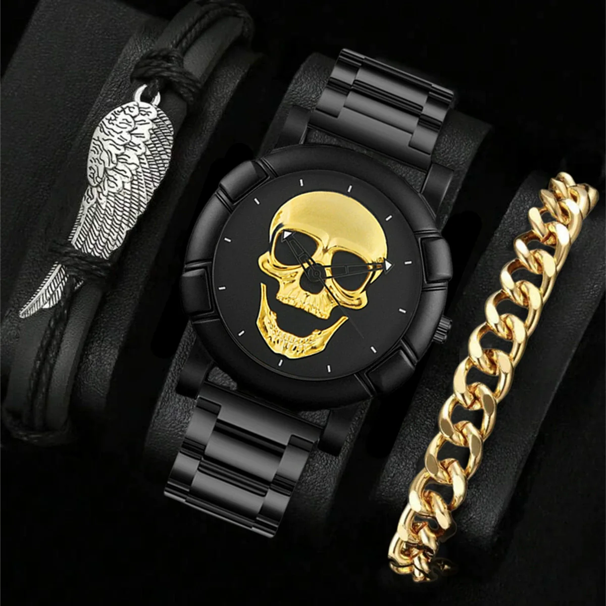 Men's Alloy Pu Strap Round Dial Skull Head Business Style Wrist Watch - Image 10