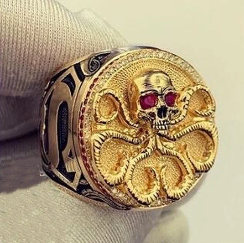 Men's Alloy Punk Style Geometric Skull Ring Electroplated - Image 2