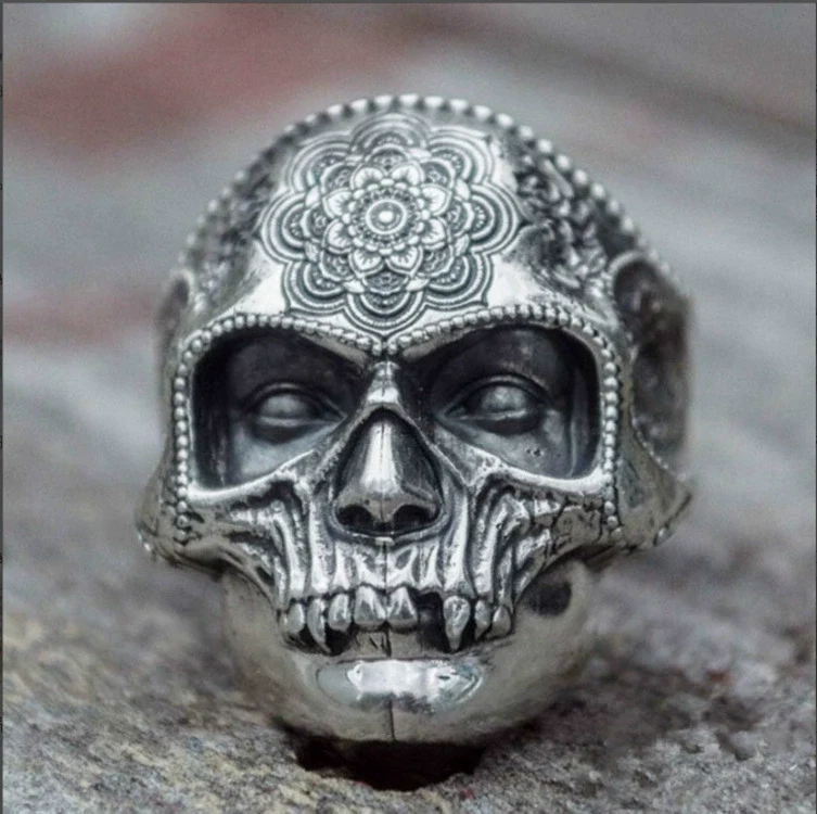 Men's Alloy Punk Style Geometric Skull Ring Electroplated - Image 7