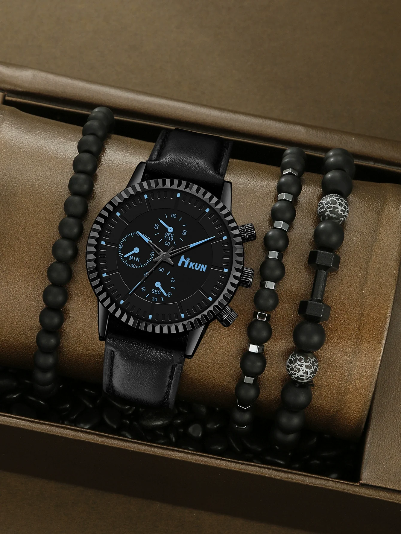 Men's Alloy Sports Watch With Round Dial Beaded Woven Bracelet And Stainless Steel Clasp - Image 11