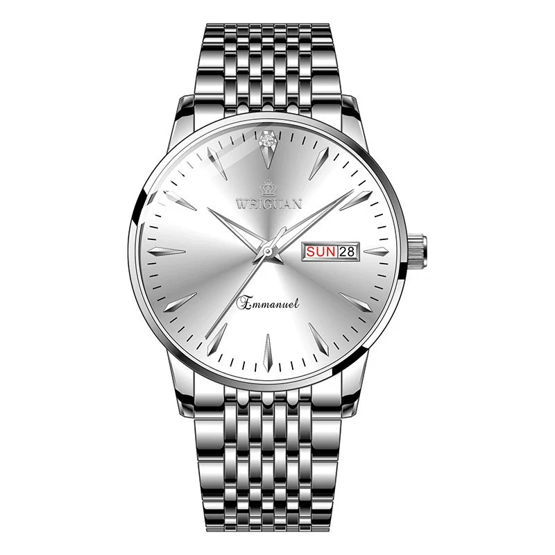 Men's Alloy Steel Business Style Round Dial Quartz Waterproof Luminous Double Calendar Watch - Image 2